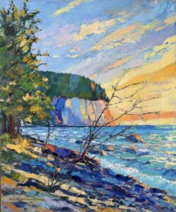 Klif w Sassnitz o wschodzie słońca. Rugia. Obraz olejny 50x60 cm