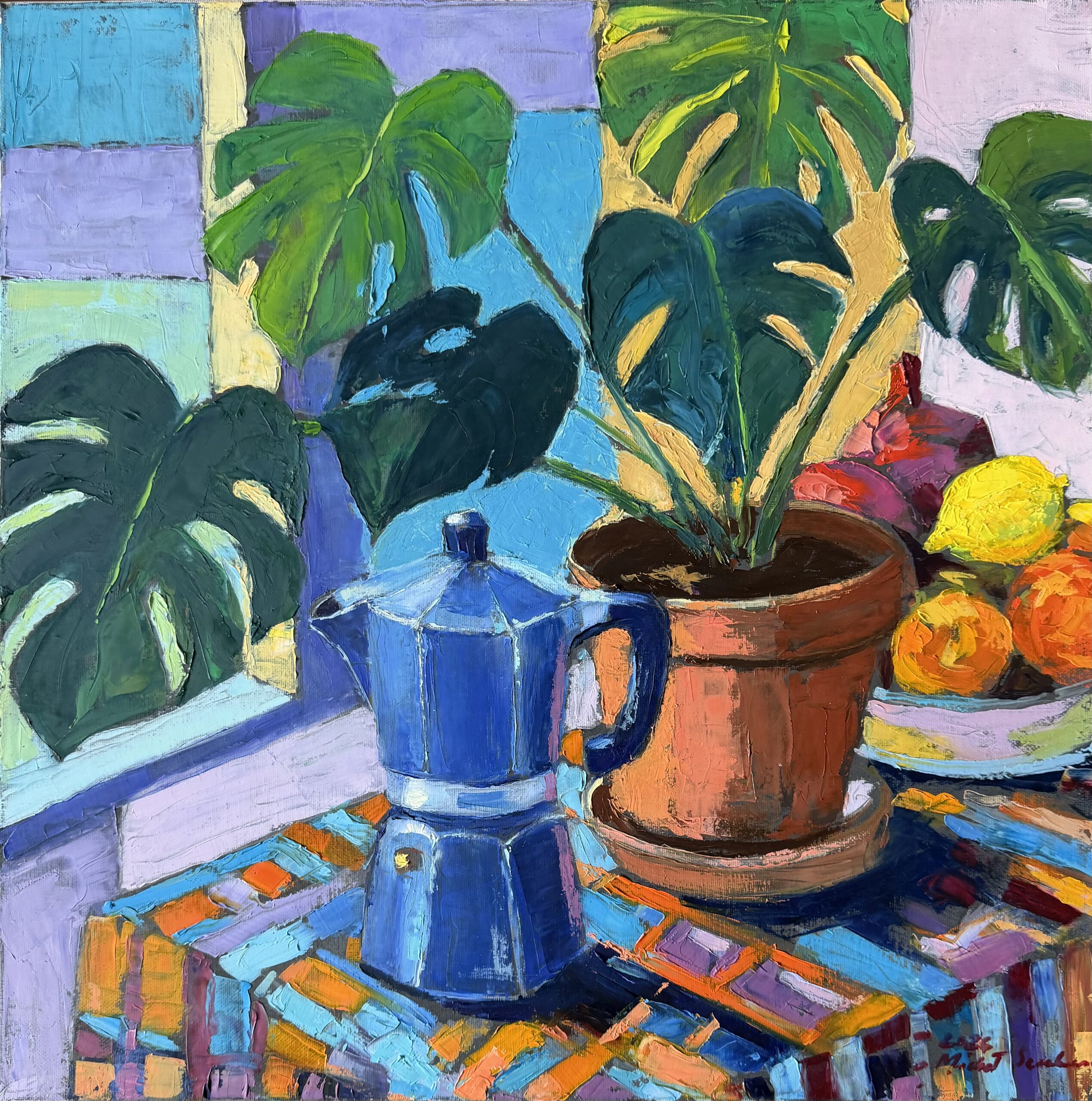 "W samo południe" obraz olejny na płótnie wykonany szpachlą, 50x50 cm. Autor: Michał Szczechowicz